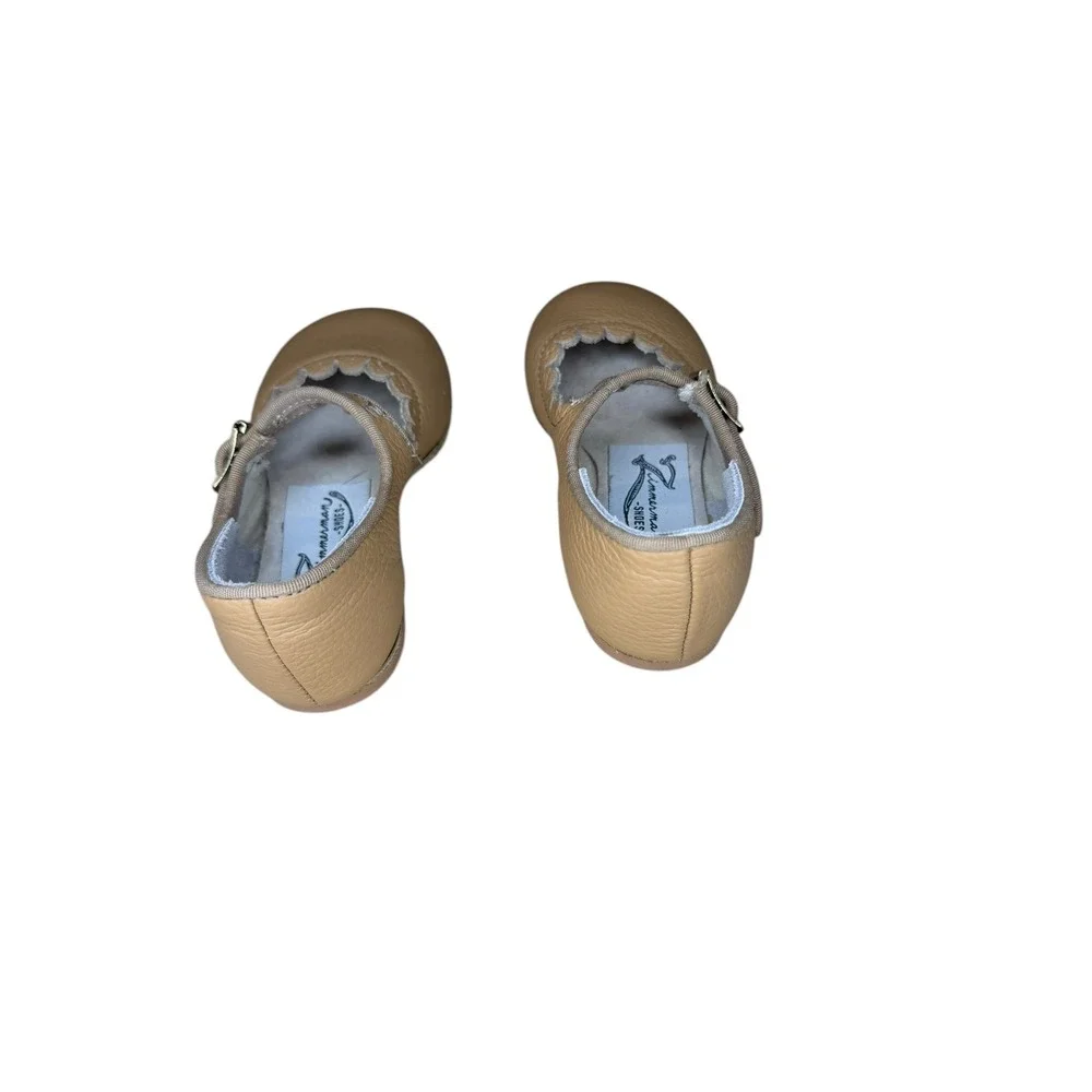 Zimmerman Shoes Kids Tan Pebbled Leather‎ Scalloped Mary Janes Size 5
